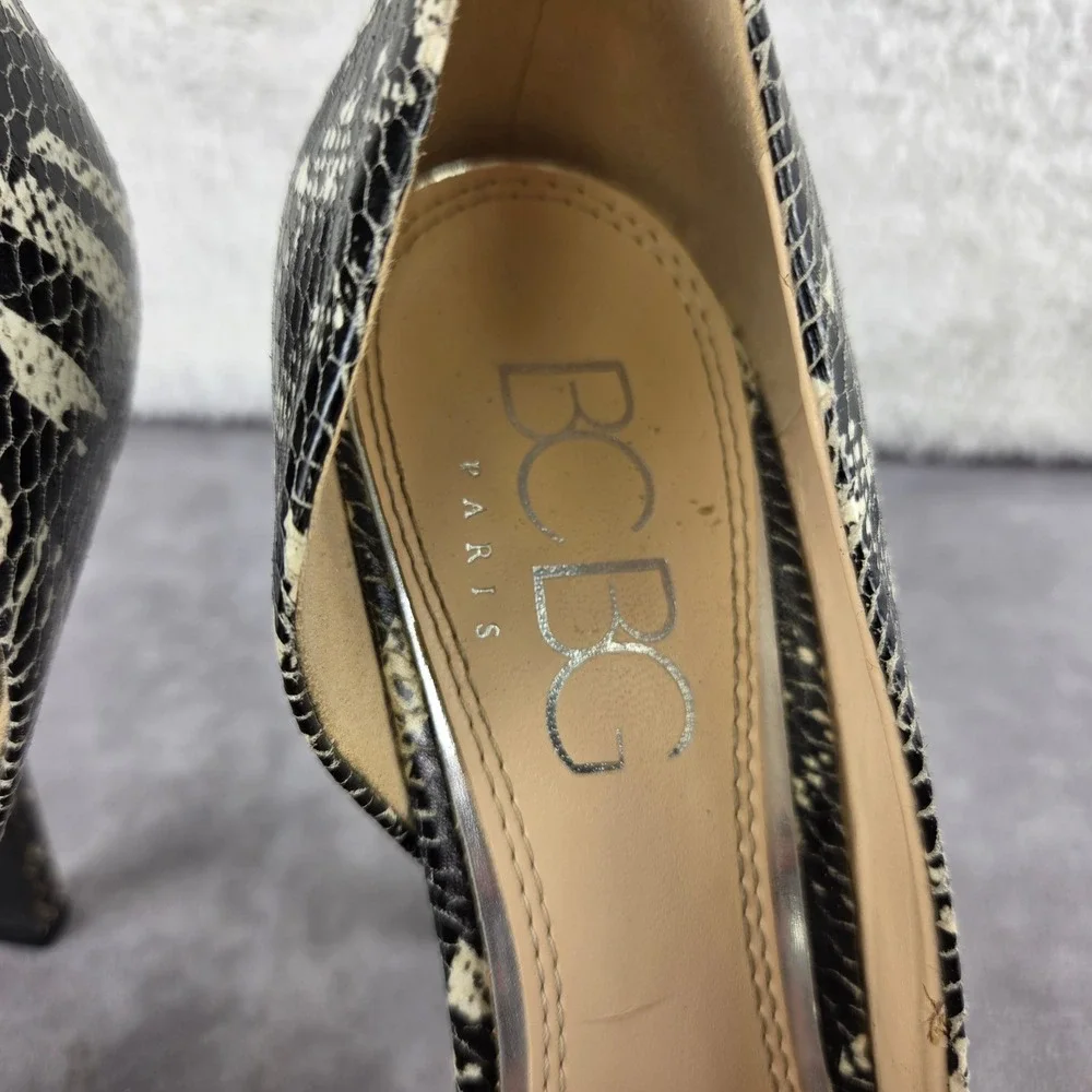 BCBG Paris Jaze Snakeskin d'Orsay Pumps Black White Pointed Toe Heels 8B